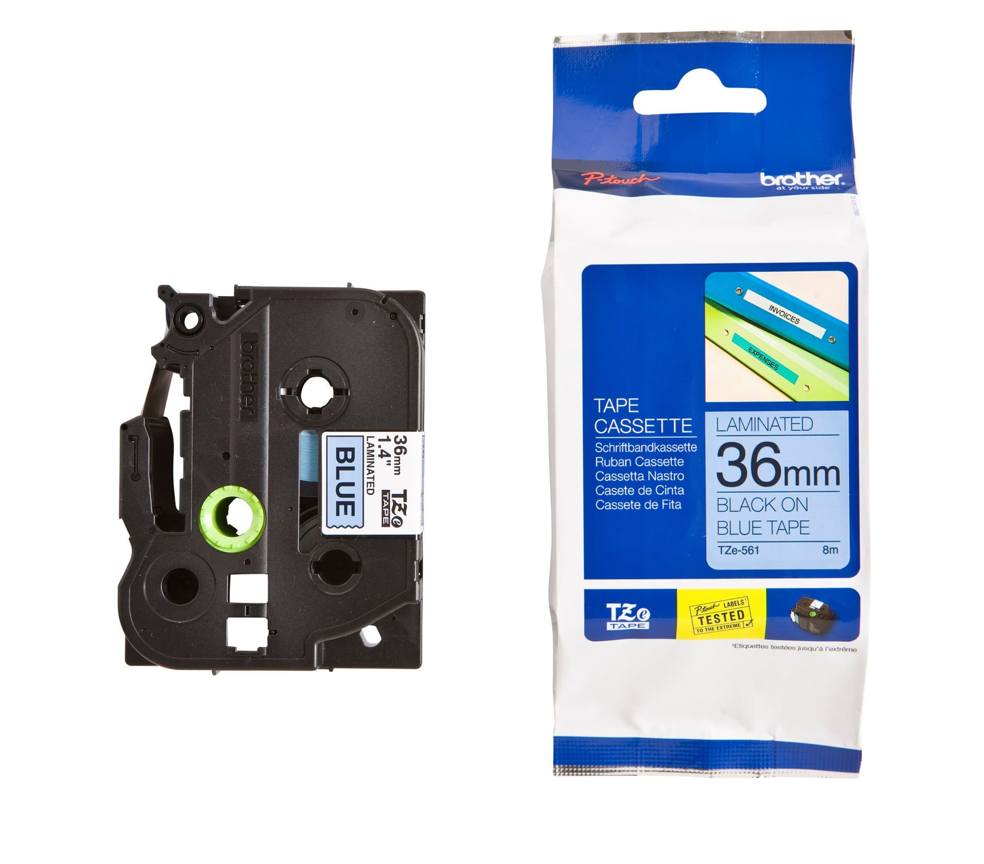 Labeltape Brother P-touch TZe-561 standaard 36mm zwart op blauw 3