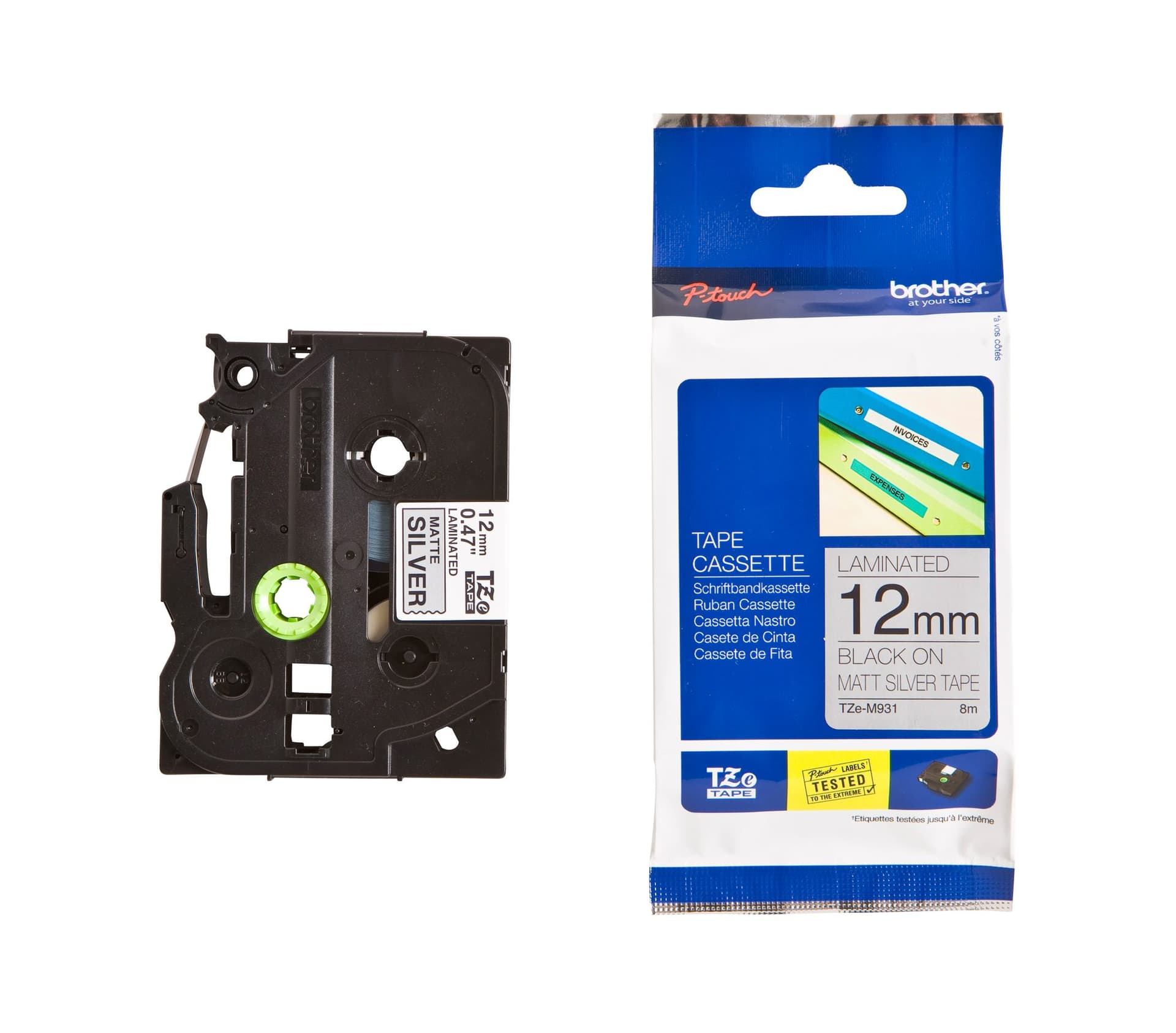 Labeltape Brother P-touch TZe-M931 metallic 12mm zwart op zilver 3
