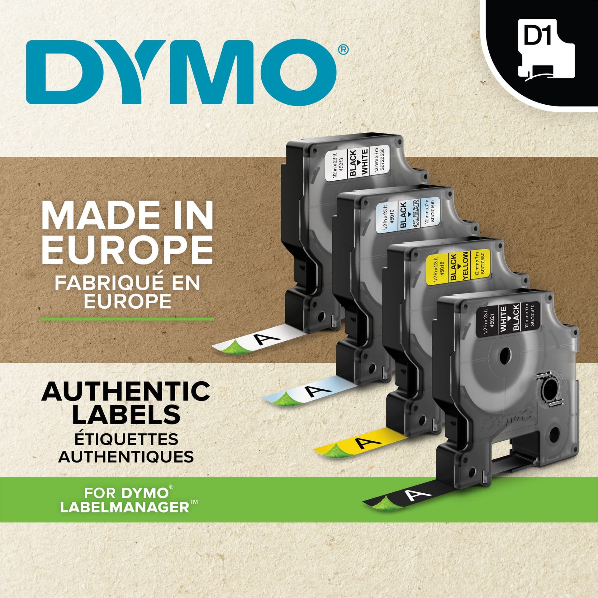 Labeltape Dymo LabelManager D1 polyester 24mm zwart op wit 5