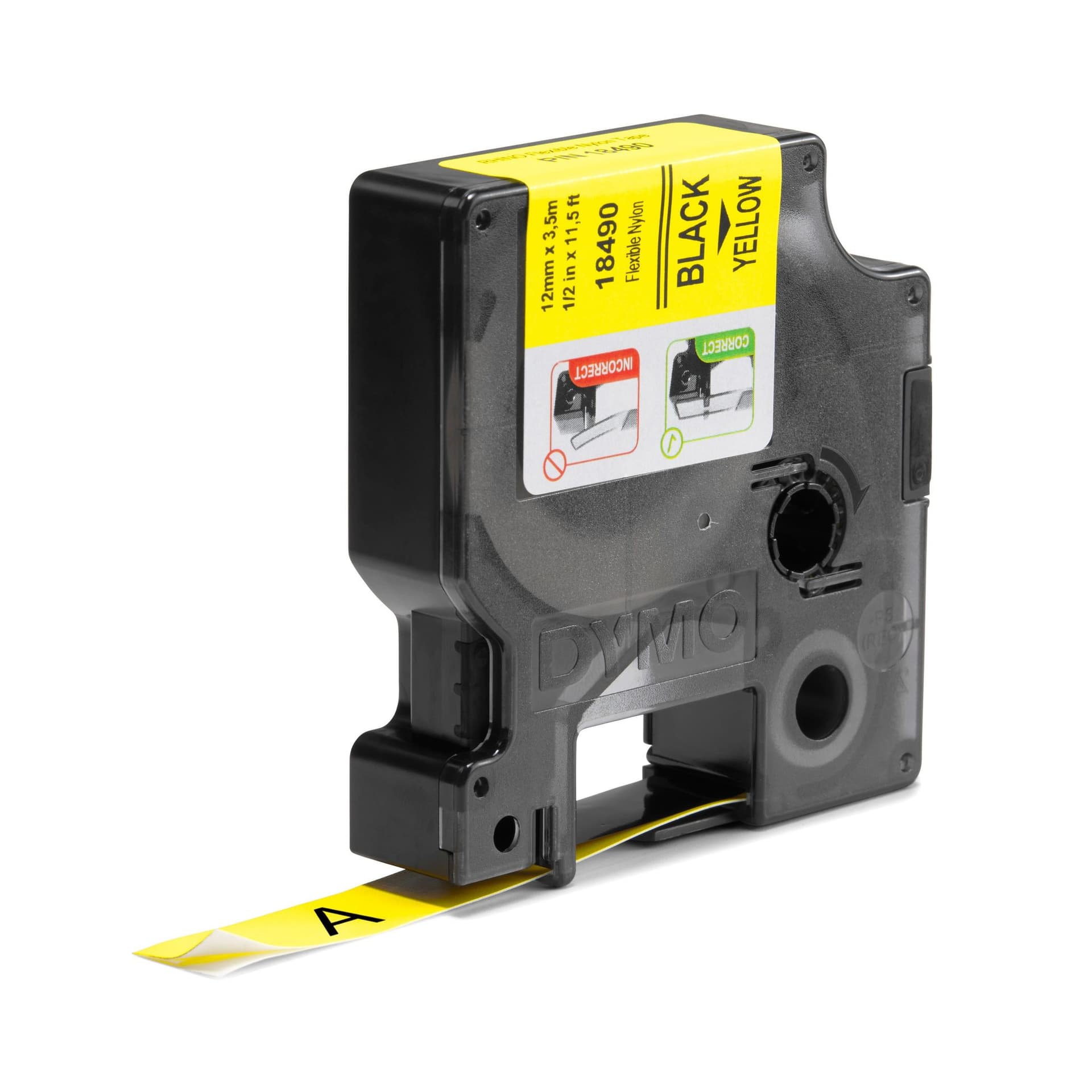 Labeltape Dymo Rhino industrieel nylon 12mm zwart op geel 2