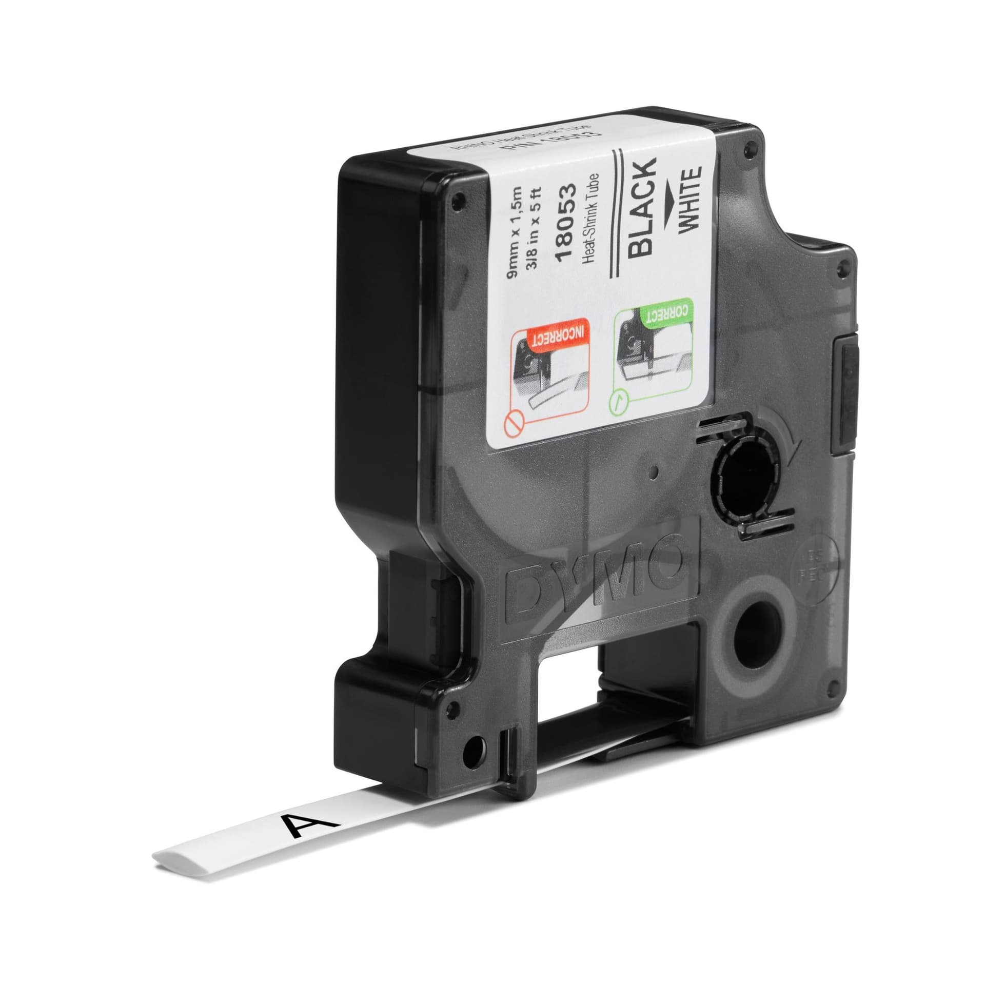 Labeltape Dymo Rhino industrieel krimpkous 9mm zwart op wit 2
