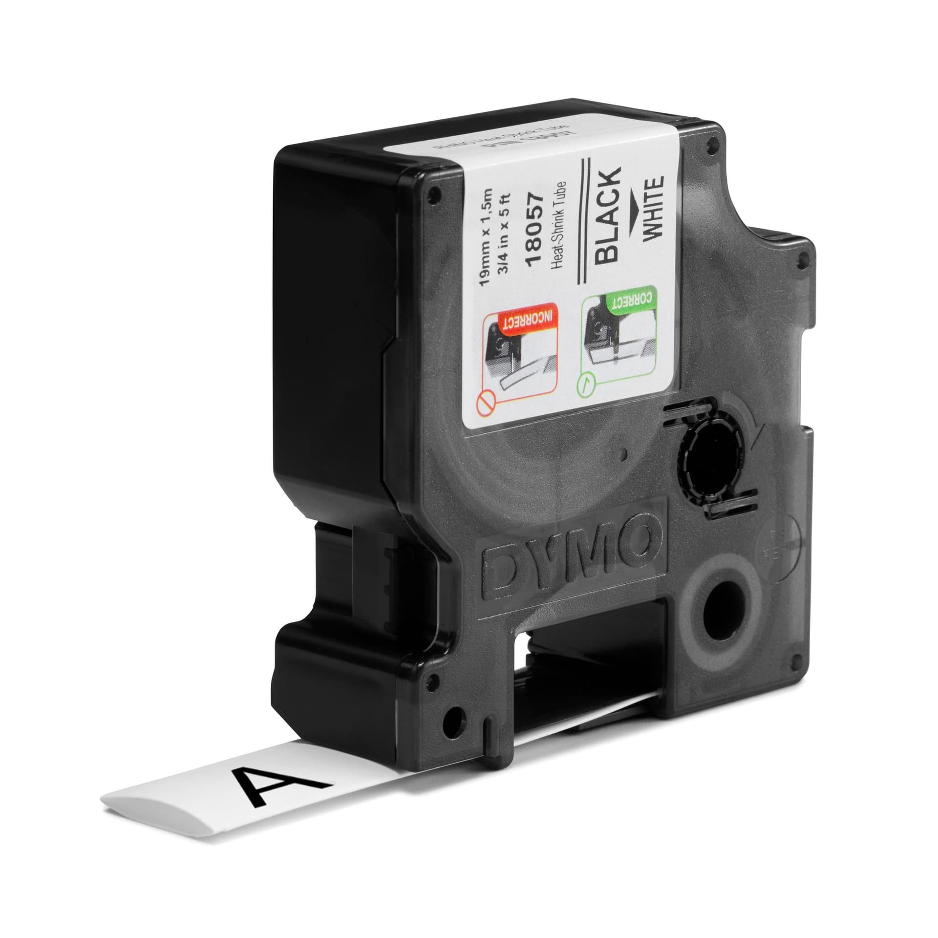 Labeltape Dymo Rhino industrieel krimpkous 19mm zwart op wit 2