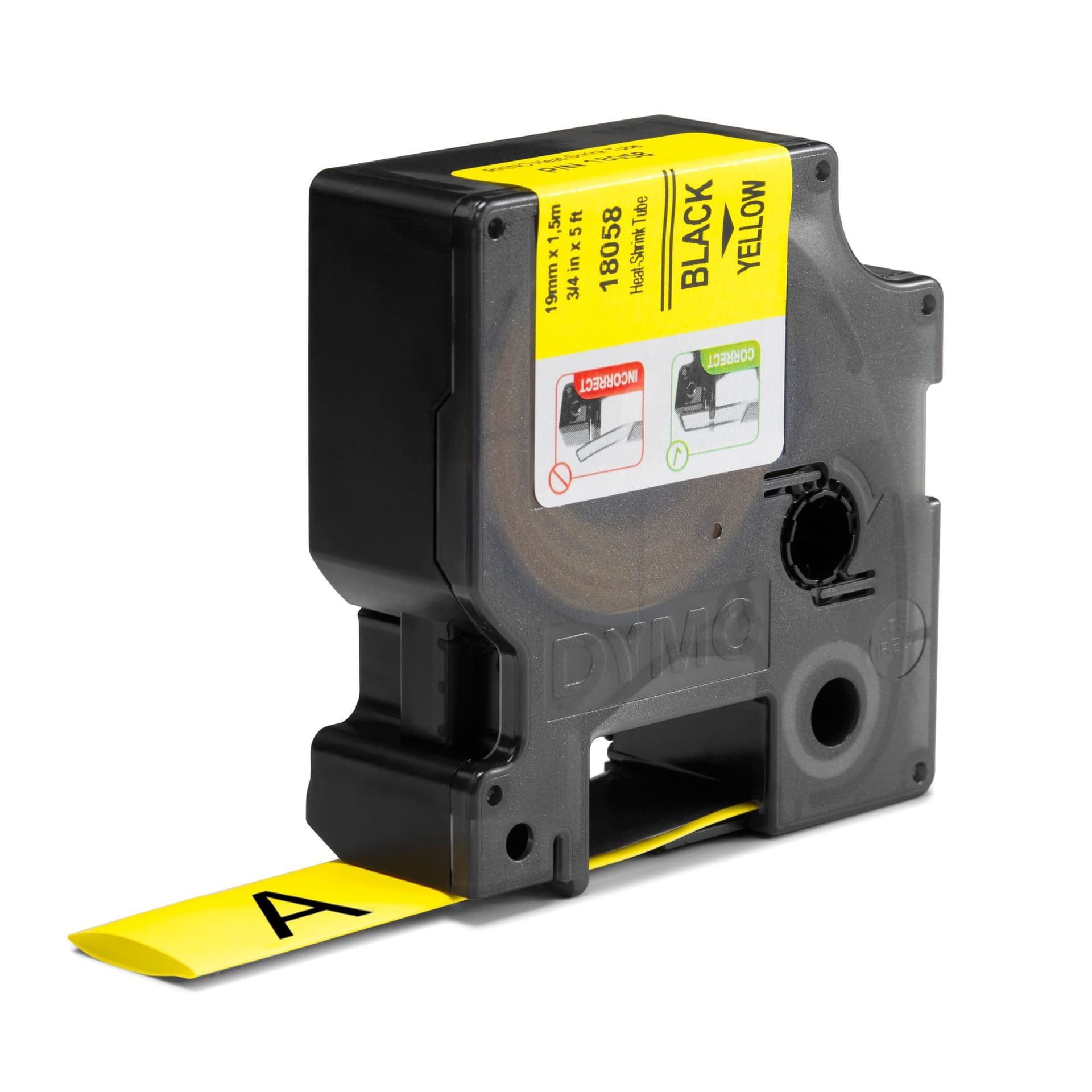 Labeltape Dymo Rhino industrieel krimpkous 19mm zwart op geel 2