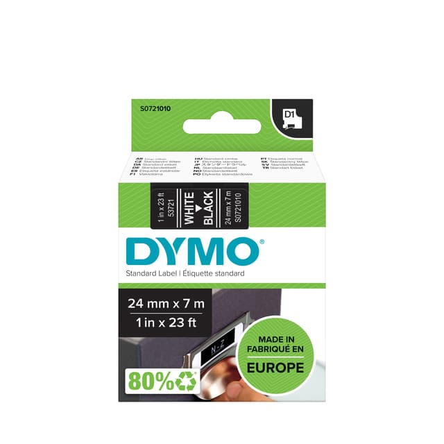 Labeltape Dymo LabelManager D1 polyester 24mm wit op zwart