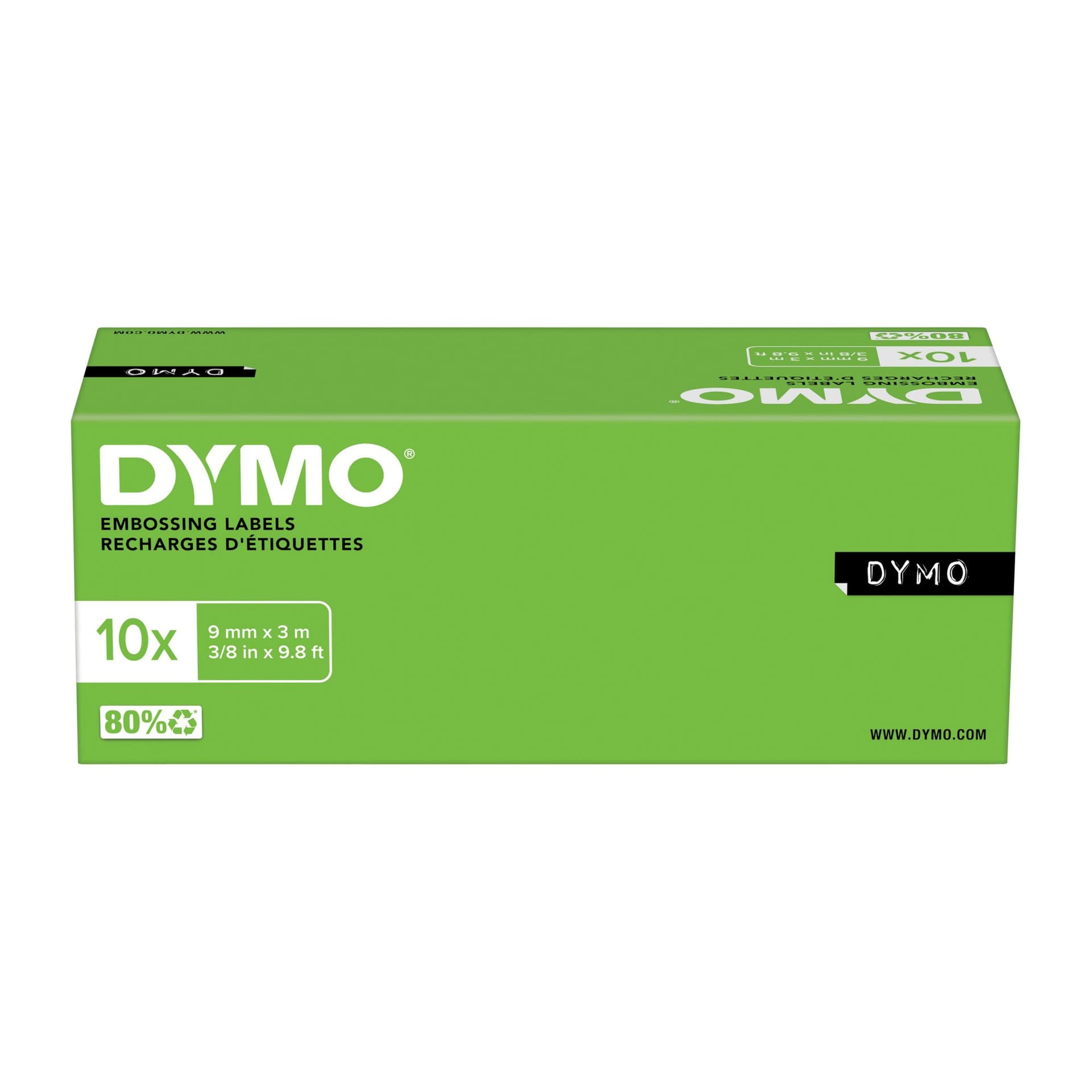 Reliëftape Dymo embossing plastic 9mm wit op zwart 3