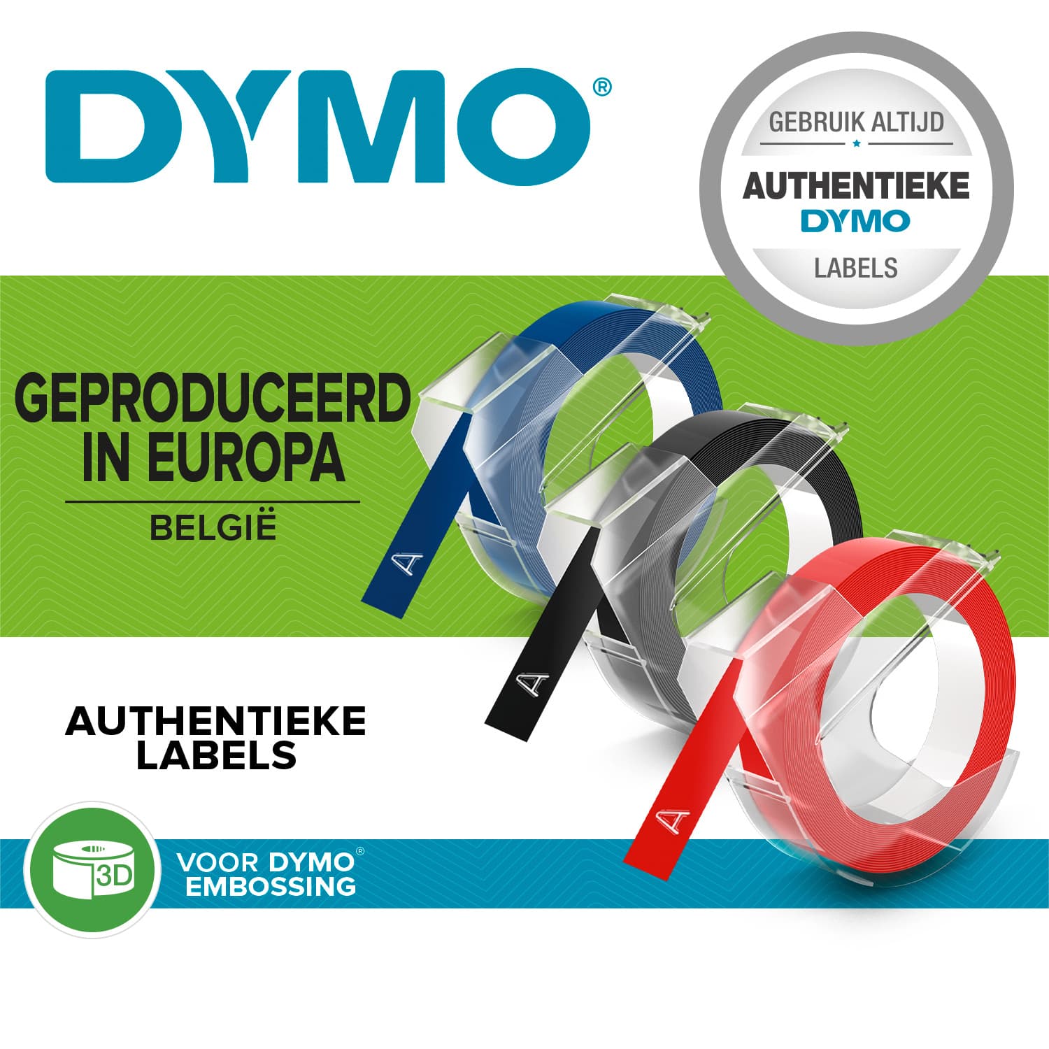 Reliëftape Dymo embossing vinyl 9mm assorti 3 stuks 3