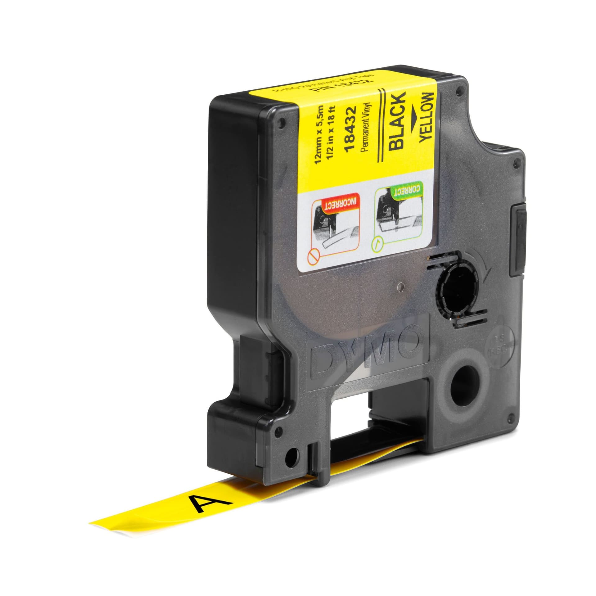 Labeltape Dymo Rhino industrieel vinyl 12mm zwart op geel 2