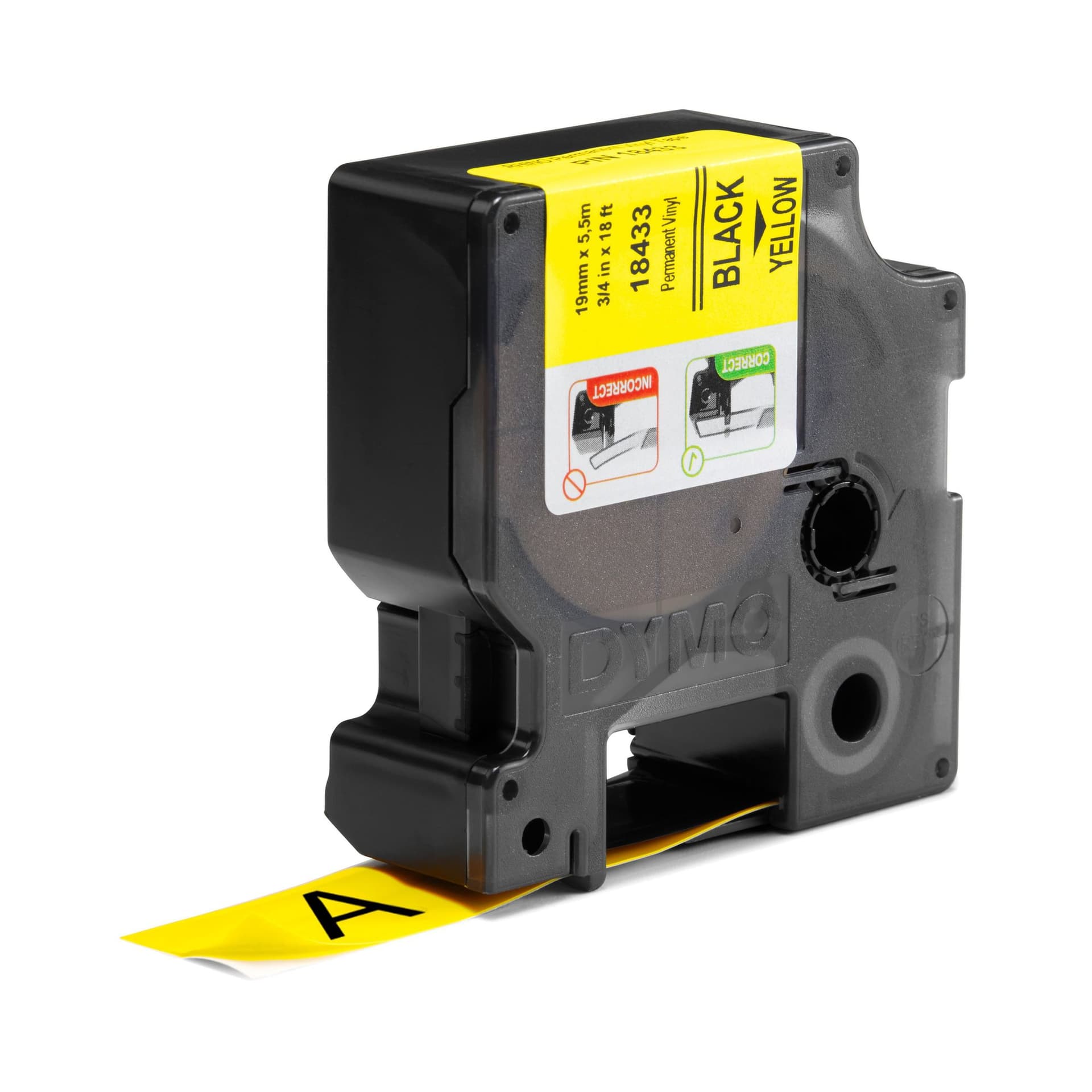 Labeltape Dymo Rhino industrieel vinyl 19mm zwart op geel 2