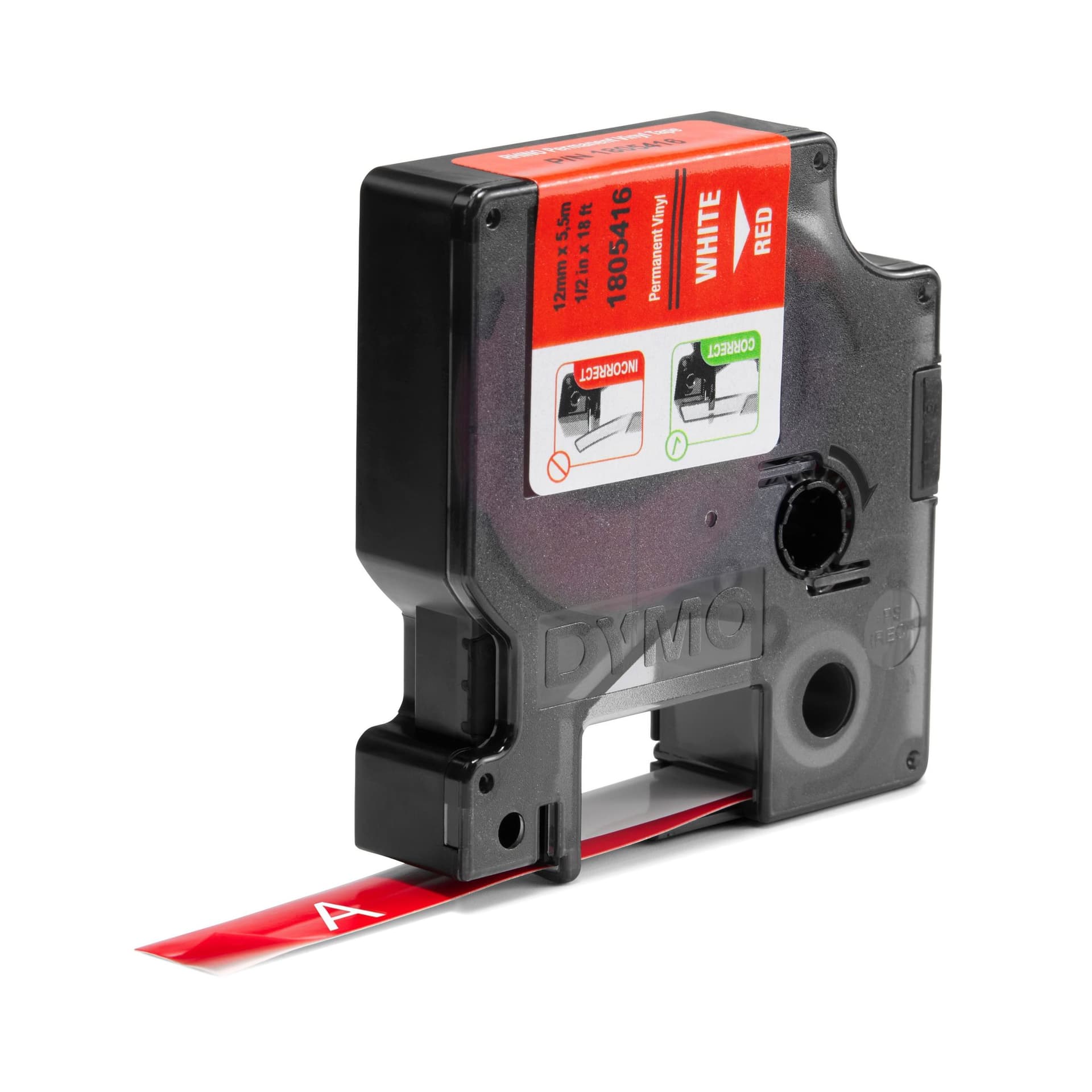 Labeltape Dymo Rhino industrieel vinyl 12mm wit op rood 2