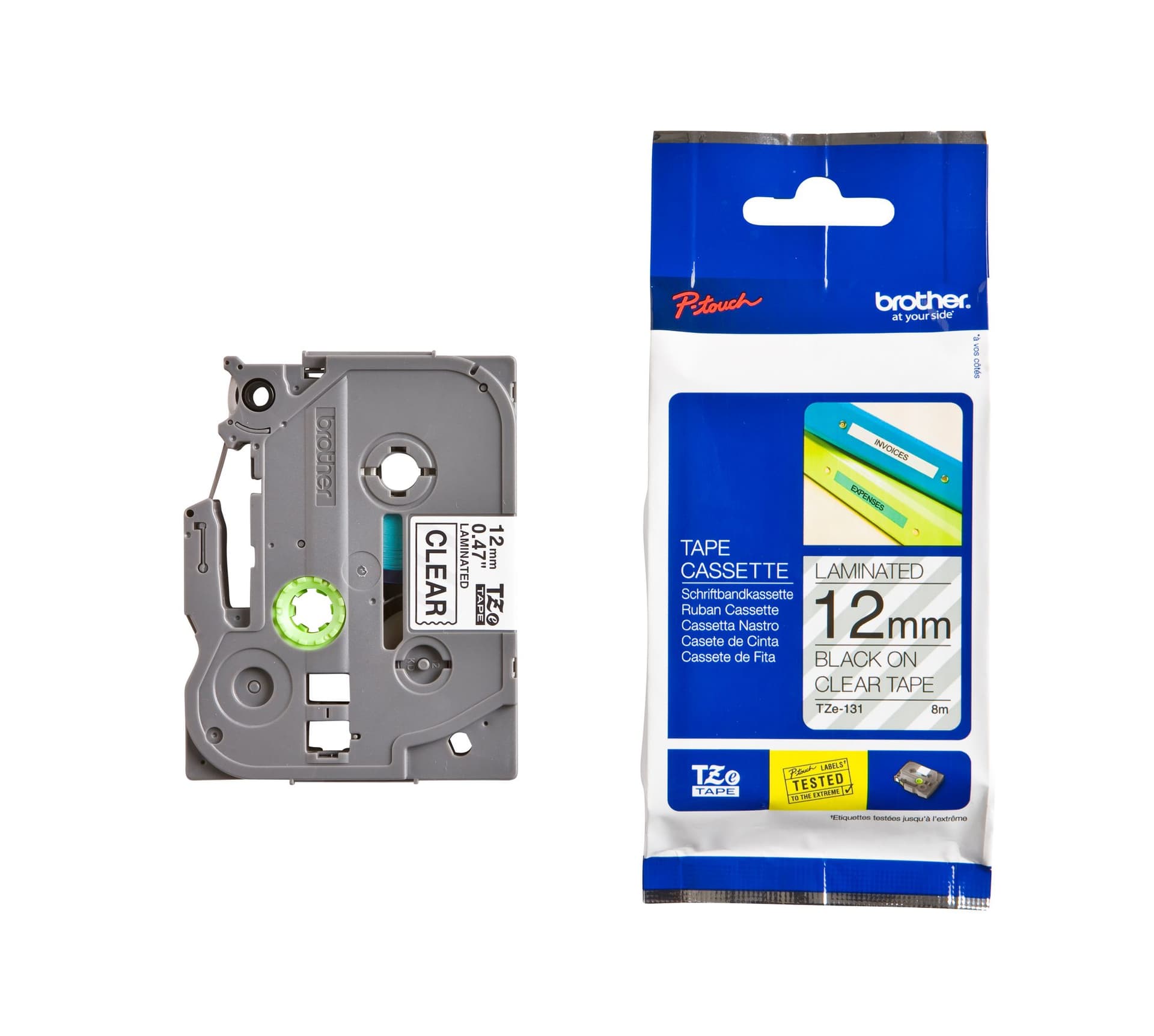 Labeltape Brother P-touch TZe-131 standaard 12mm zwart op transparant 3