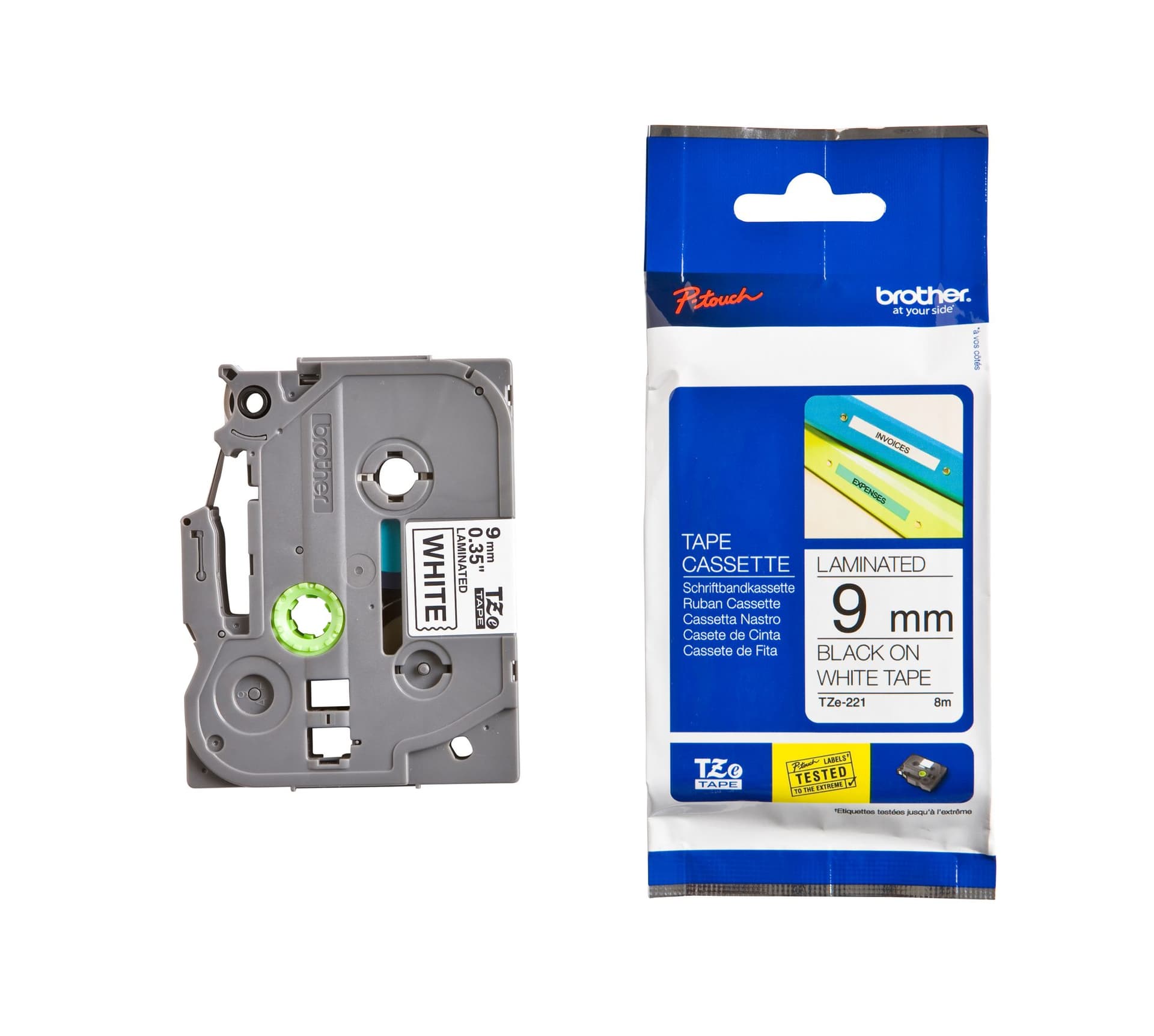 Labeltape Brother P-touch TZe-221 standaard 9mm zwart op wit 3