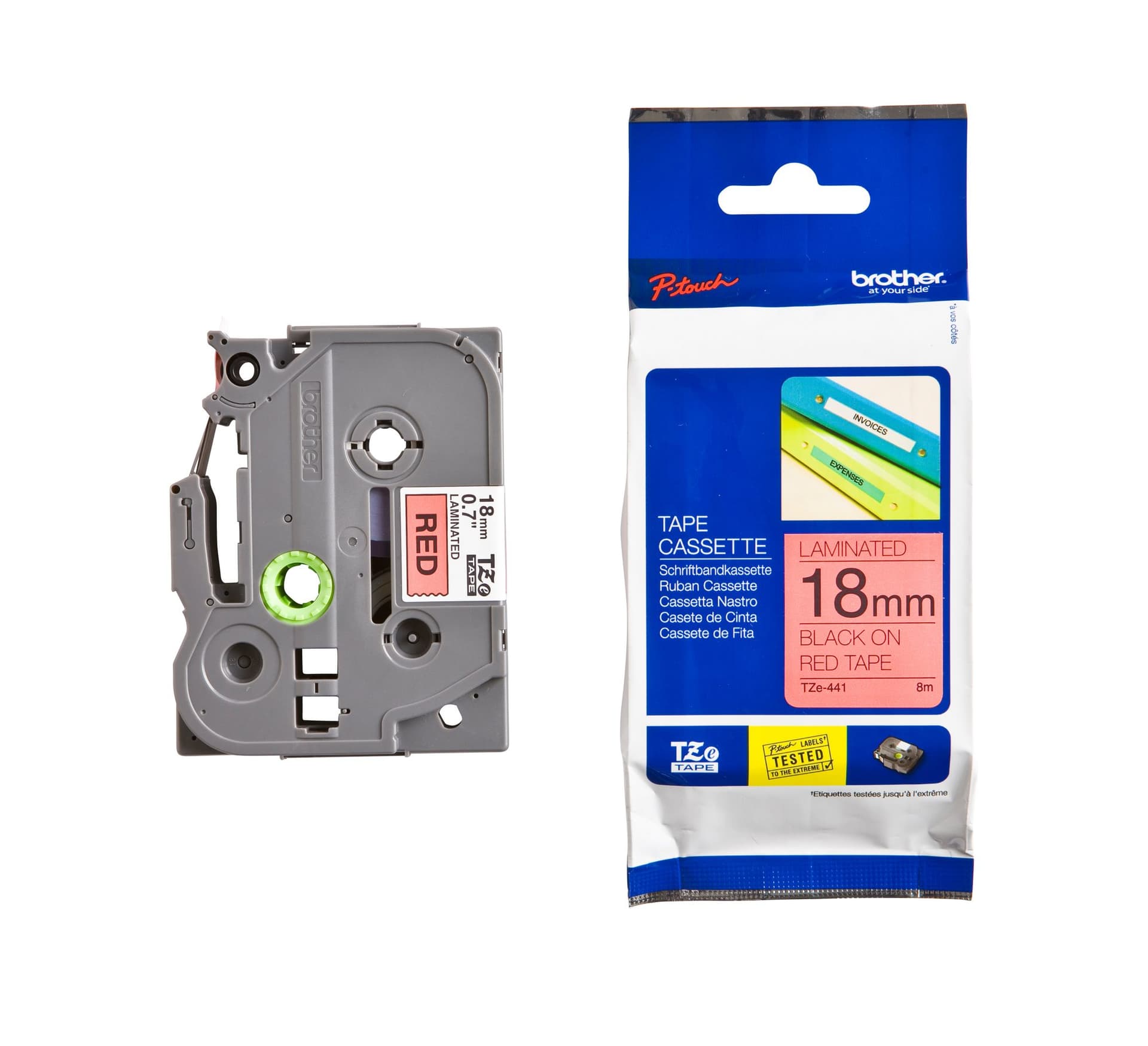 Labeltape Brother P-touch TZe-441 standaard 18mm zwart op rood 3