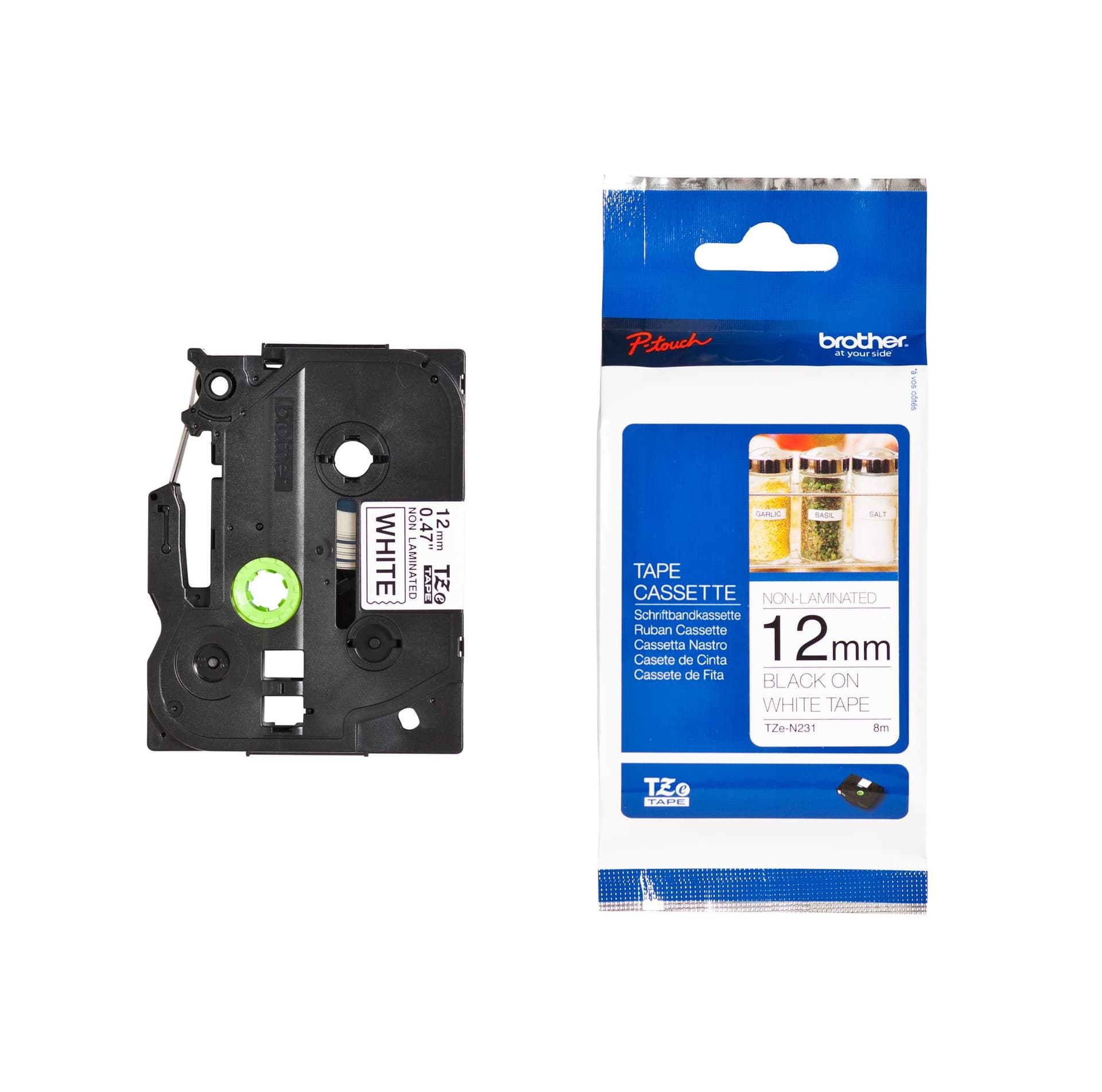 Labeltape Brother P-touch TZe-N231 ongelamineerd 12mm zwart op wit 3