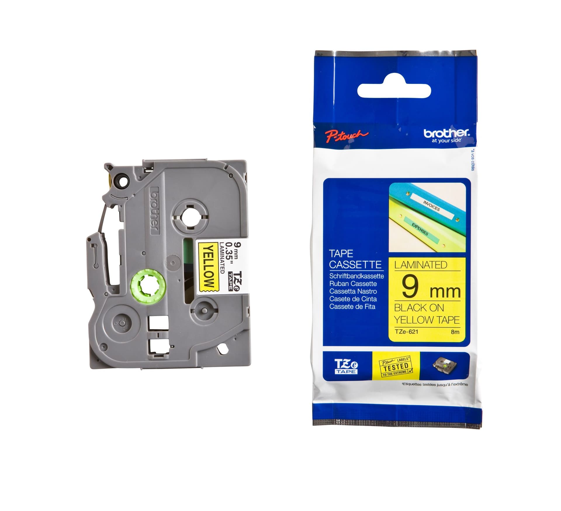 Labeltape Brother P-touch TZe-621 standaard 9mm zwart op geel 3