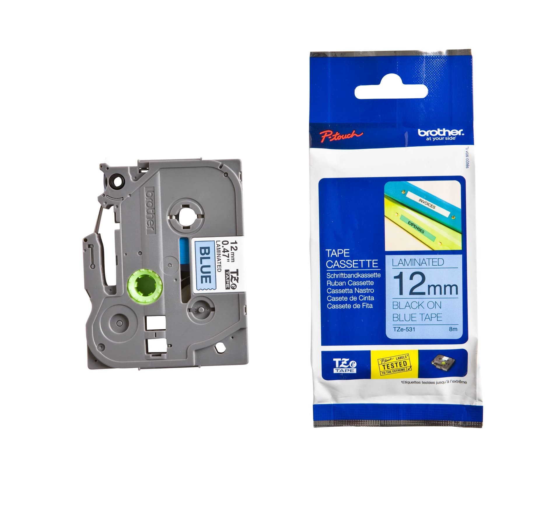 Labeltape Brother P-touch TZe-531 standaard 12mm zwart op blauw 3