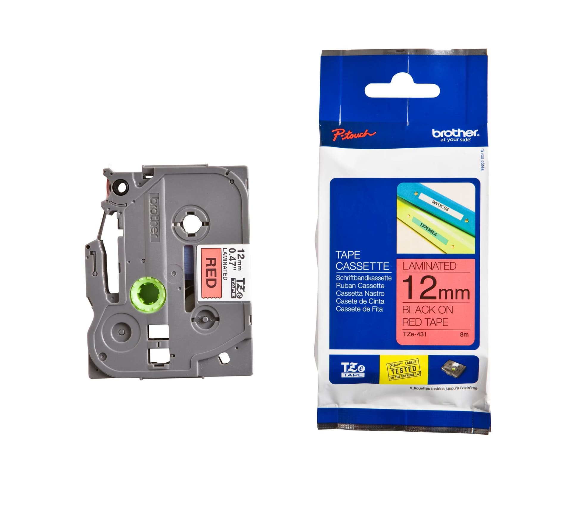 Labeltape Brother P-touch TZe-431 standaard 12mm zwart op rood 3