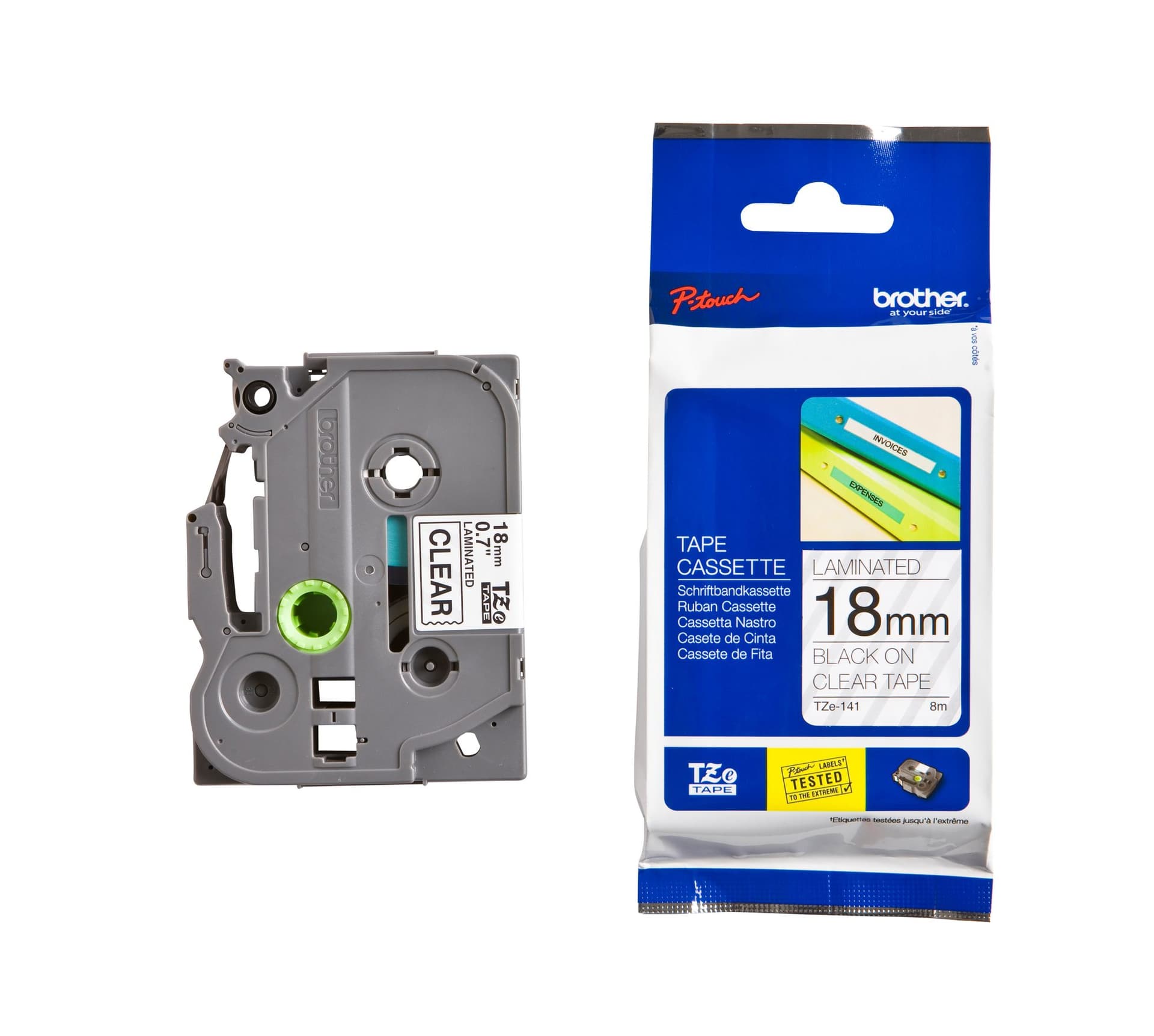 Labeltape Brother P-touch TZe-141 standaard 18mm zwart op transparant 3