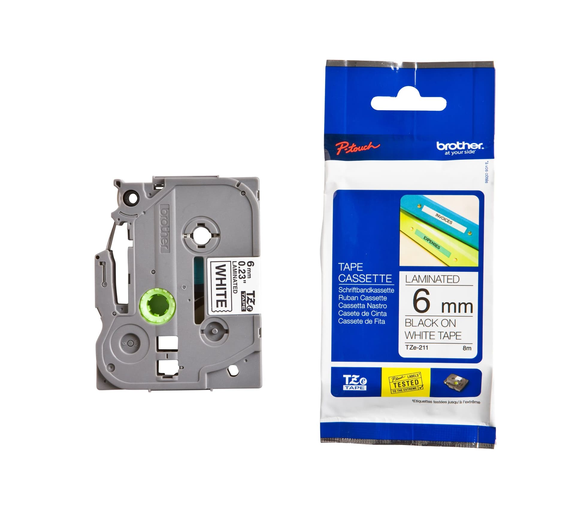 Labeltape Brother P-touch TZe-211 standaard 6mm zwart op wit 3