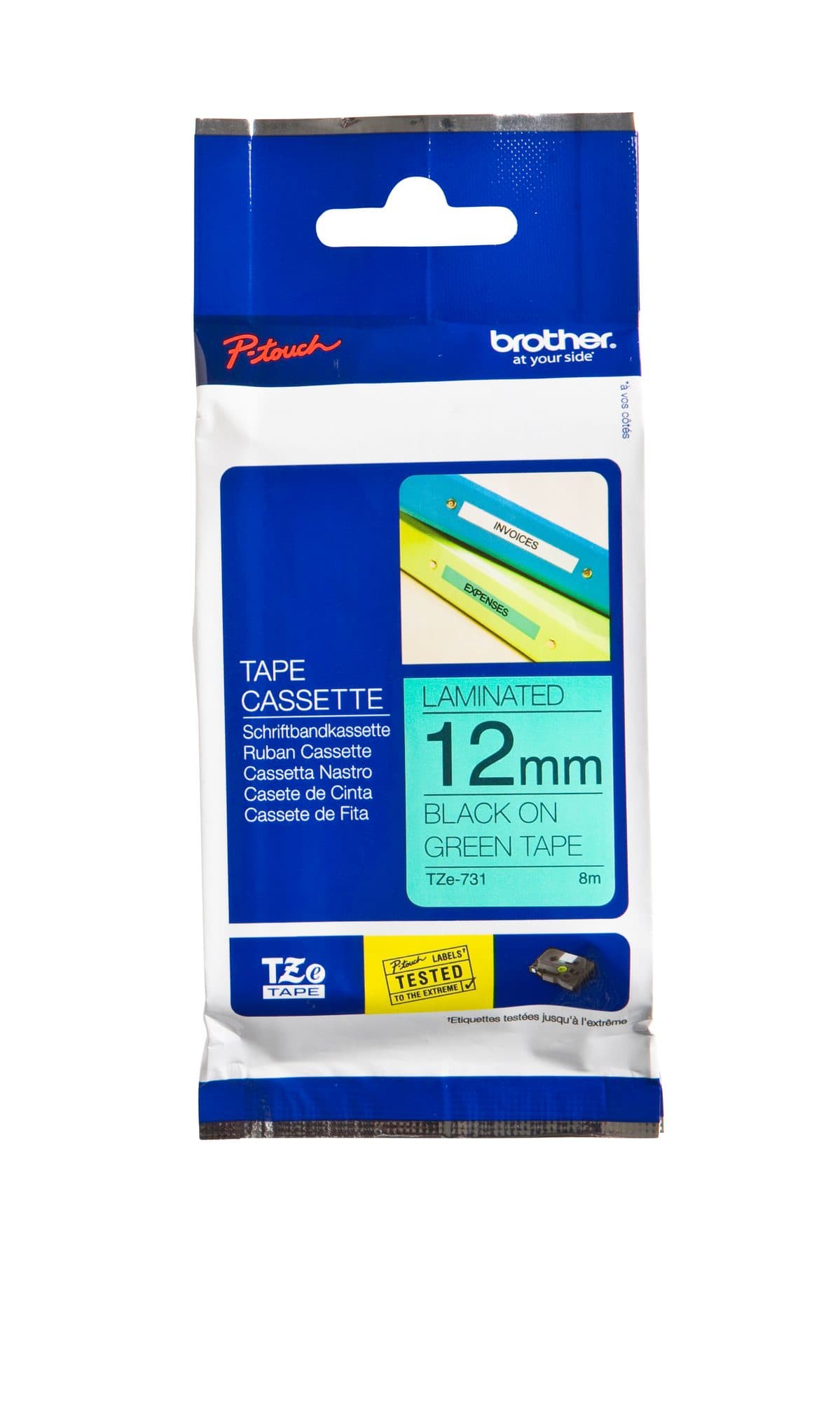 Labeltape Brother P-touch TZe-731 standaard 12mm zwart op groen