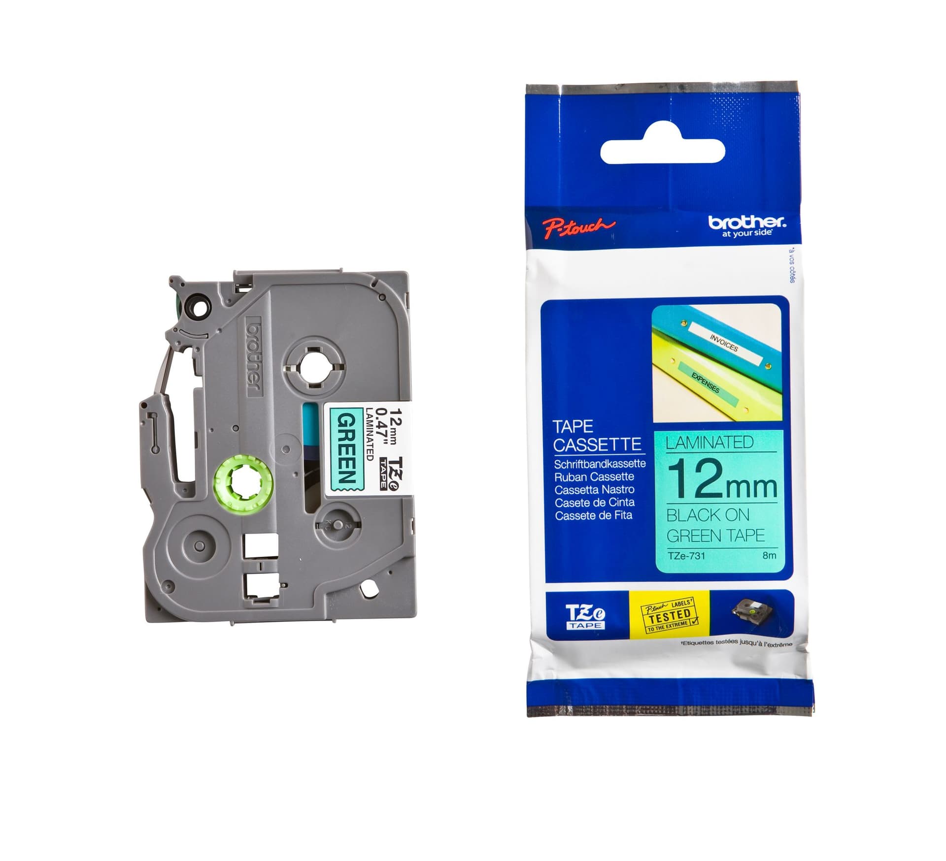Labeltape Brother P-touch TZe-731 standaard 12mm zwart op groen 3