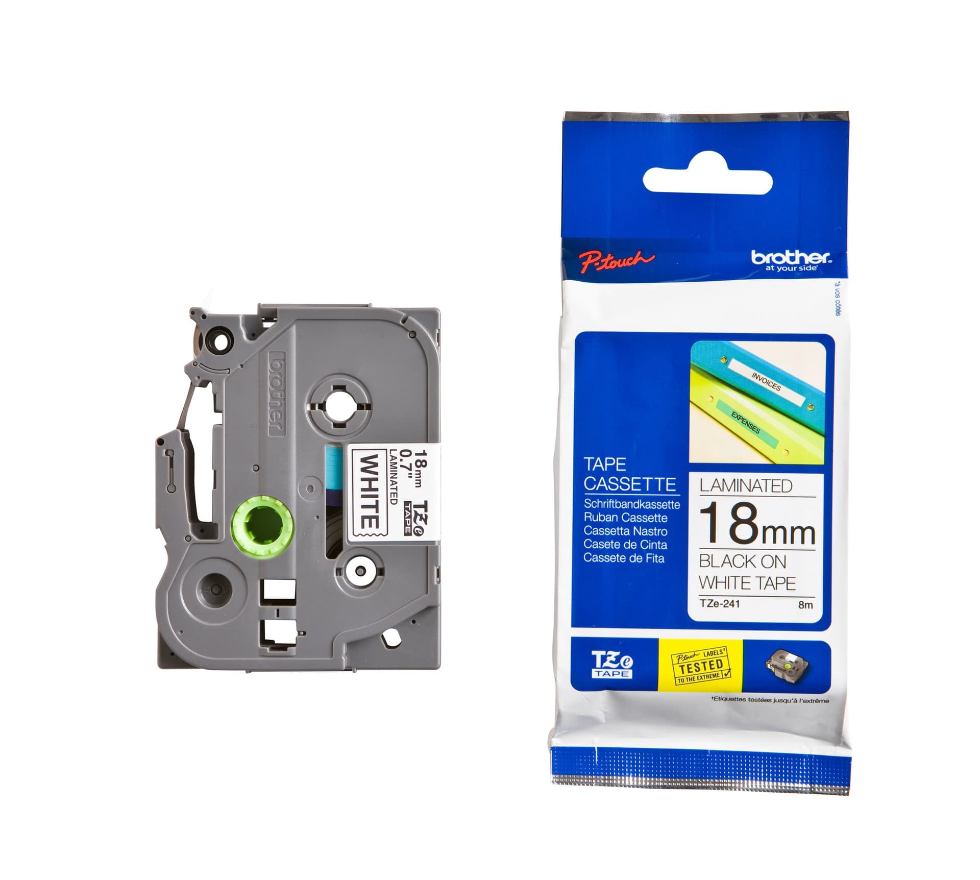 Labeltape Brother P-touch TZe-241 standaard 18mm zwart op wit 3