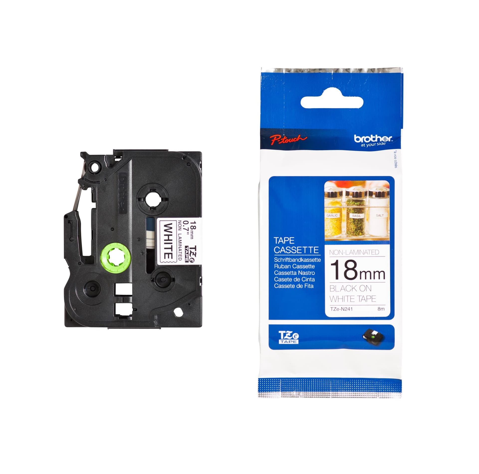 Labeltape Brother P-touch TZe-N241 ongelamineerd 18mm zwart op wit 3
