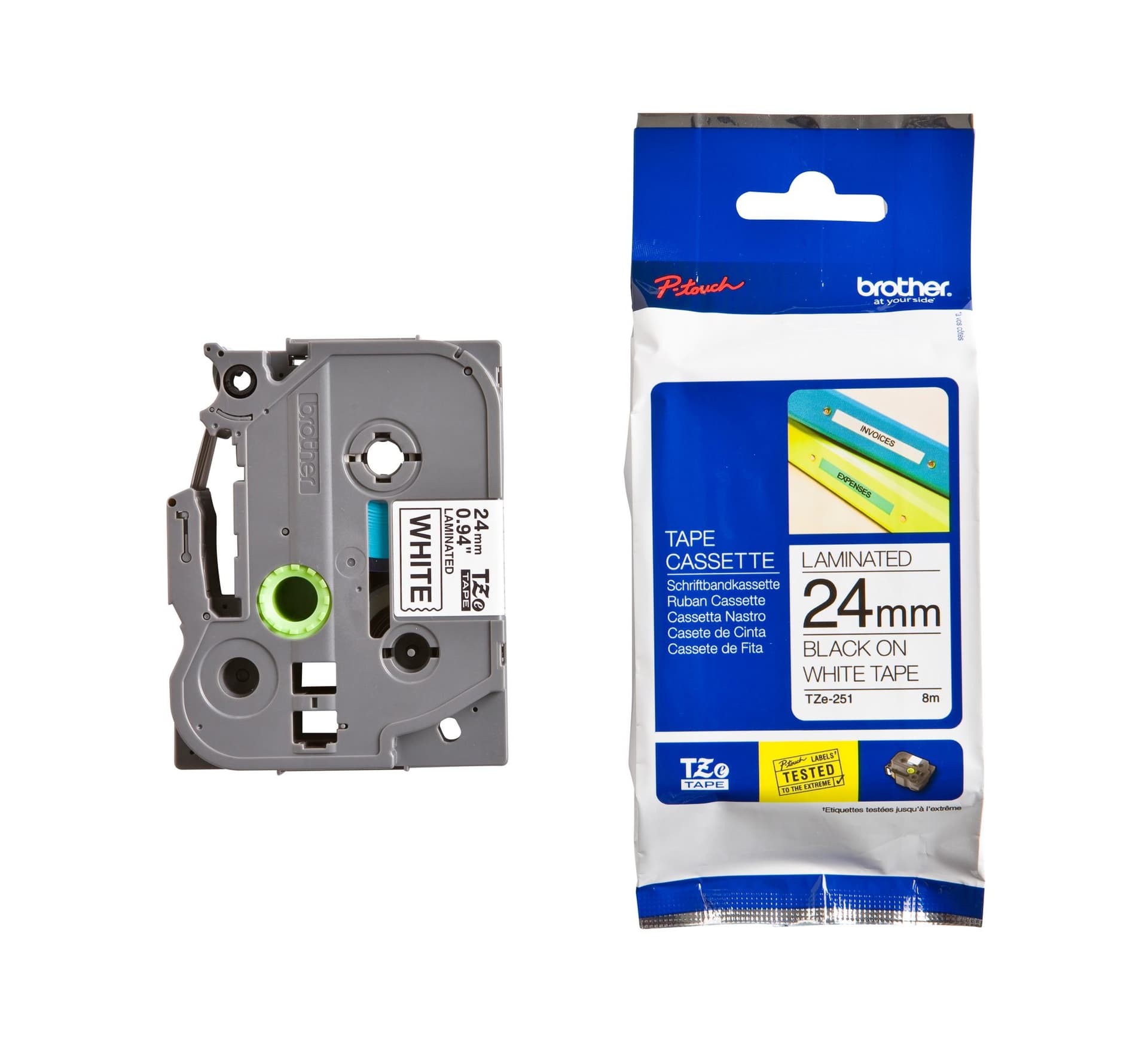Labeltape Brother P-touch TZe-251 standaard 24mm zwart op wit 3