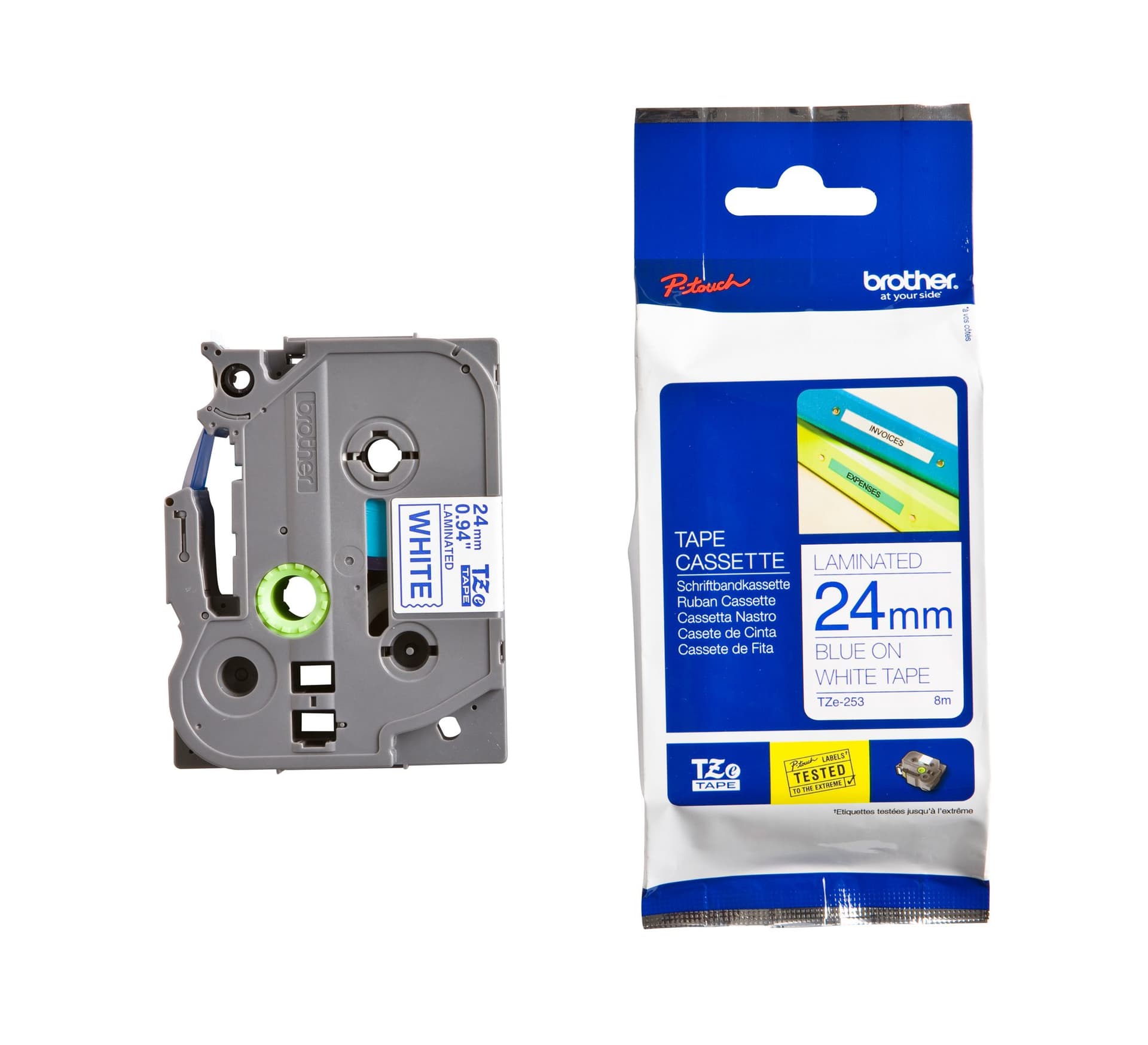 Labeltape Brother P-touch TZe-253 standaard 24mm blauw op wit 3