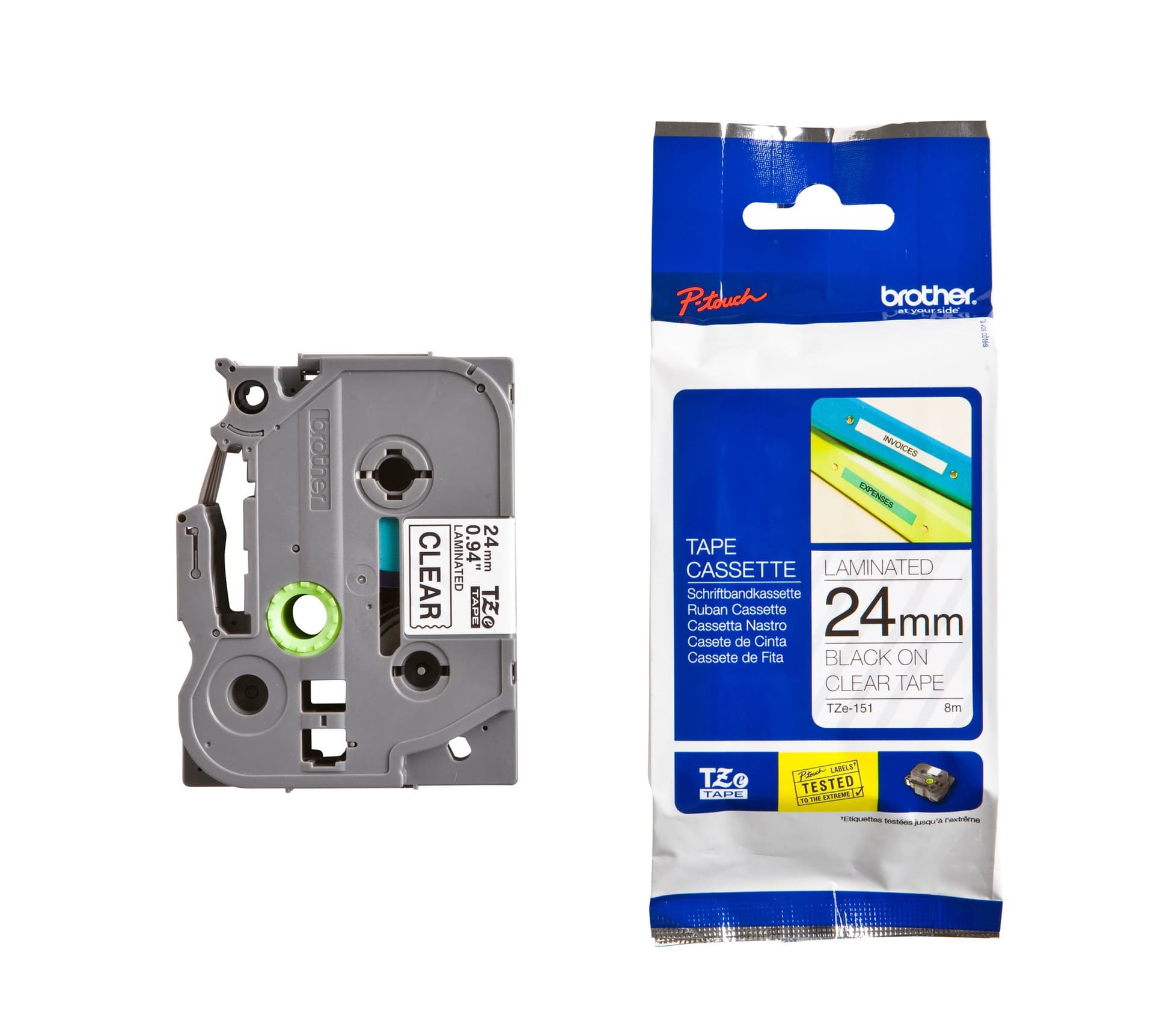 Labeltape Brother P-touch TZe-151 standaard 24mm zwart op transparant 3