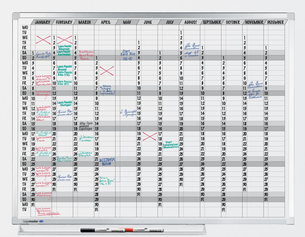 Planbord Legamaster professional jaarplanner hor 90x120cm 2
