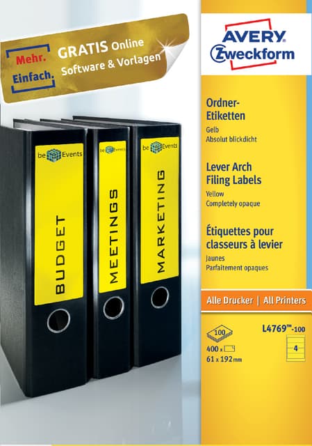 Rugetiket Avery breed 61x192mm zelfklevend geel 100 vel 2