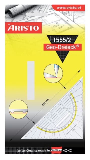 Geodriehoek Aristo 1555/2 225mm met greep transparant 2