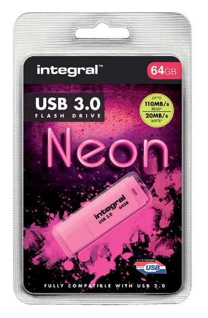 USB stick 3.0 Integral Neon USB-A 64GB roze 2