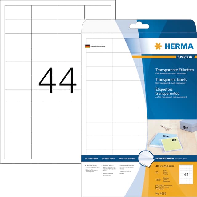Etiket HERMA 4680 48.3x25.4mm transparant 1100 stuks
