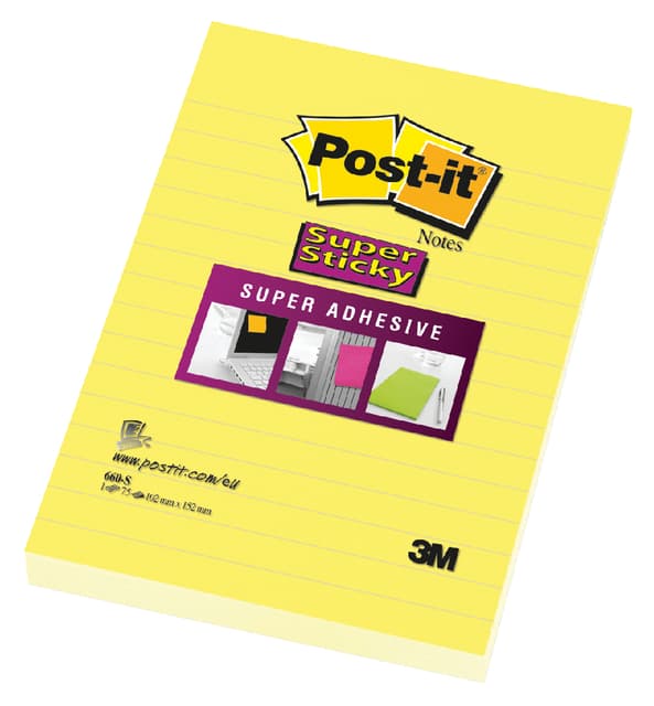 Memoblok Post-it 660 Super Sticky 102x152 geel met lijn 75 vel 2