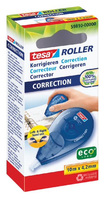 Correctietape tesa® ecoLogo® rechts & linkshandig 10mx4,2mm hangdoosje