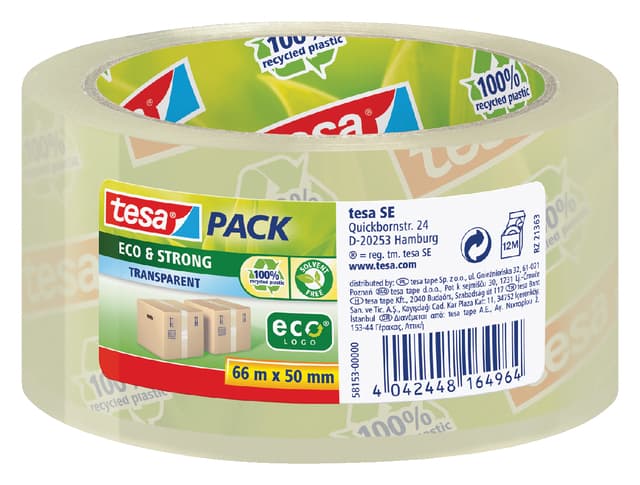 Verpakkingstape tesapack® Eco & Strong 66mx50mm transparant