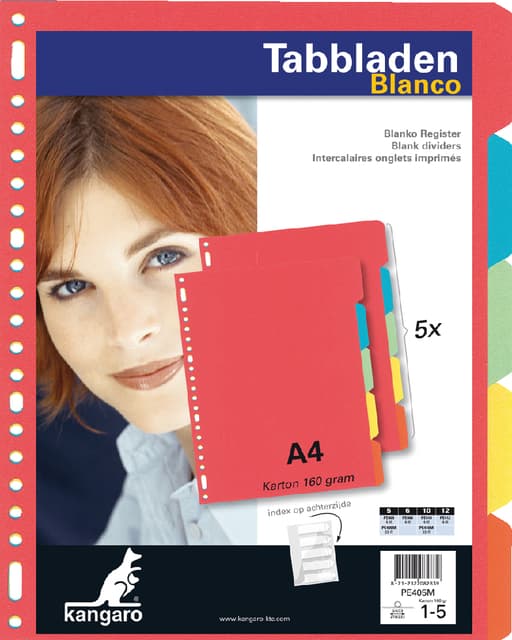 Tabbladen Kangaro 23-gaats PE405M 5-delig assorti karton 2