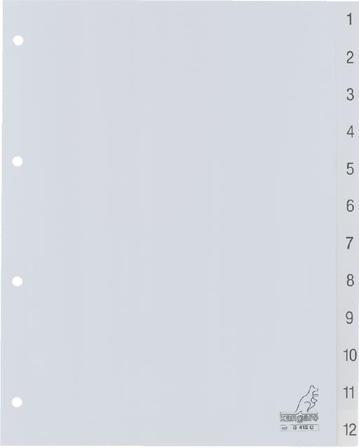 Tabbladen Kangaro 4-gaats G412C 1-12 genummerd grijs PP