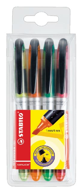 Markeerstift STABILO Navigator 545/4 assorti etui à 4 stuks