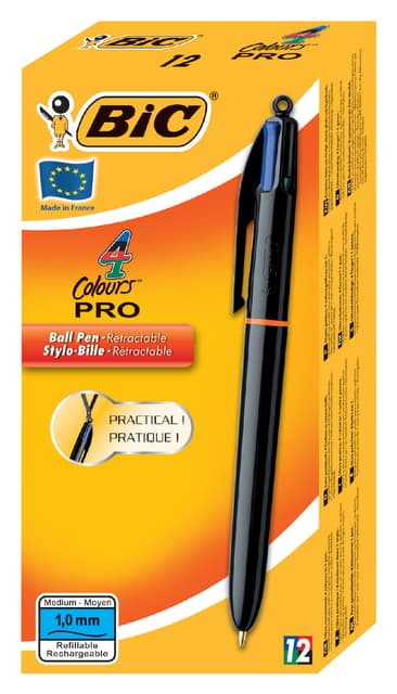 Balpen Bic 4kleuren Pro met ring medium zwart 2