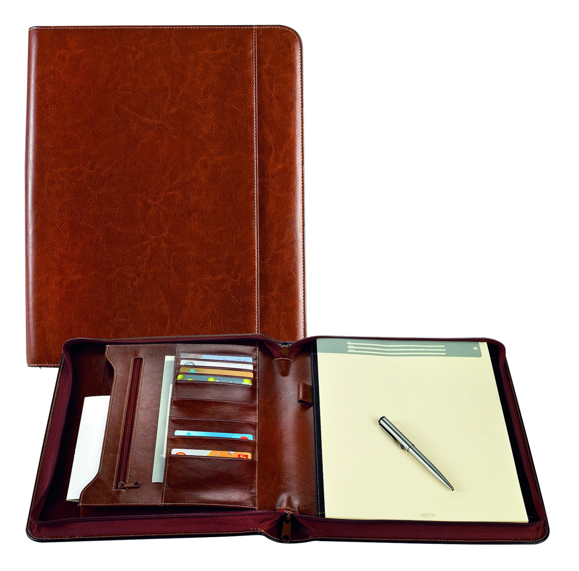 Schrijfmap Brepols Palermo luxe A4 met rits incl schrijfblok bruin