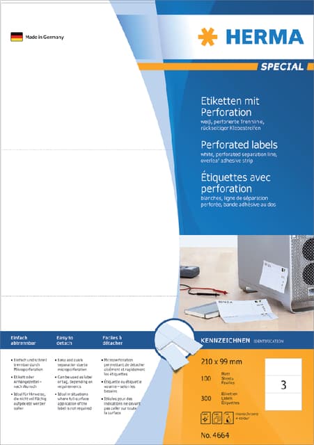 Etiket HERMA 4664 210x99mm geperforeerd wit 300 stuks 2
