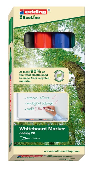 Whiteboardmarker edding 28 EcoLine rond 1.5-3mm assorti set à 4 stuks