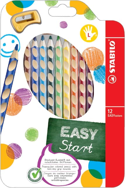 Kleurpotloden STABILO 331 Easycolor linkshandig puntenslijper ass 12st