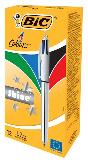 Balpen Bic 4kleuren shine medium zilver 2