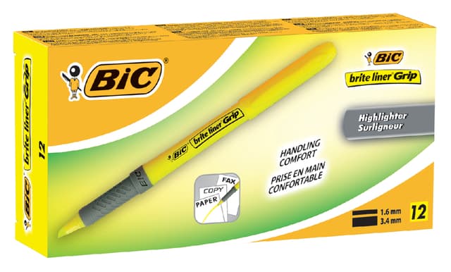 Markeerstift Bic brite liner grip geel 3