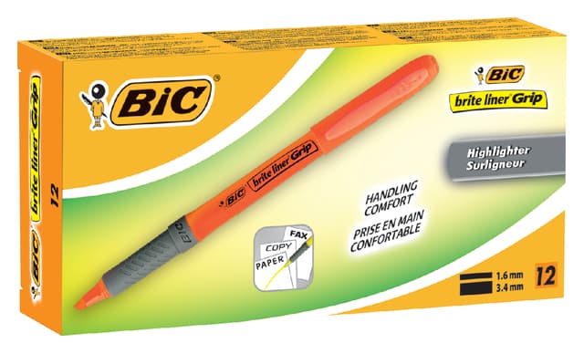 Markeerstift Bic brite liner grip oranje 3