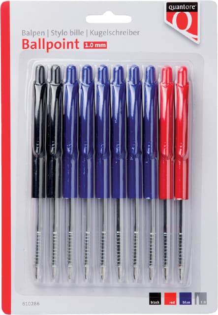 Balpen Quantore drukknop assorti 10 stuks