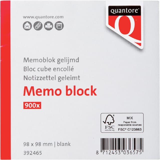 Memoblok Quantore kopgelijmd 98x98mm 900 vel 2